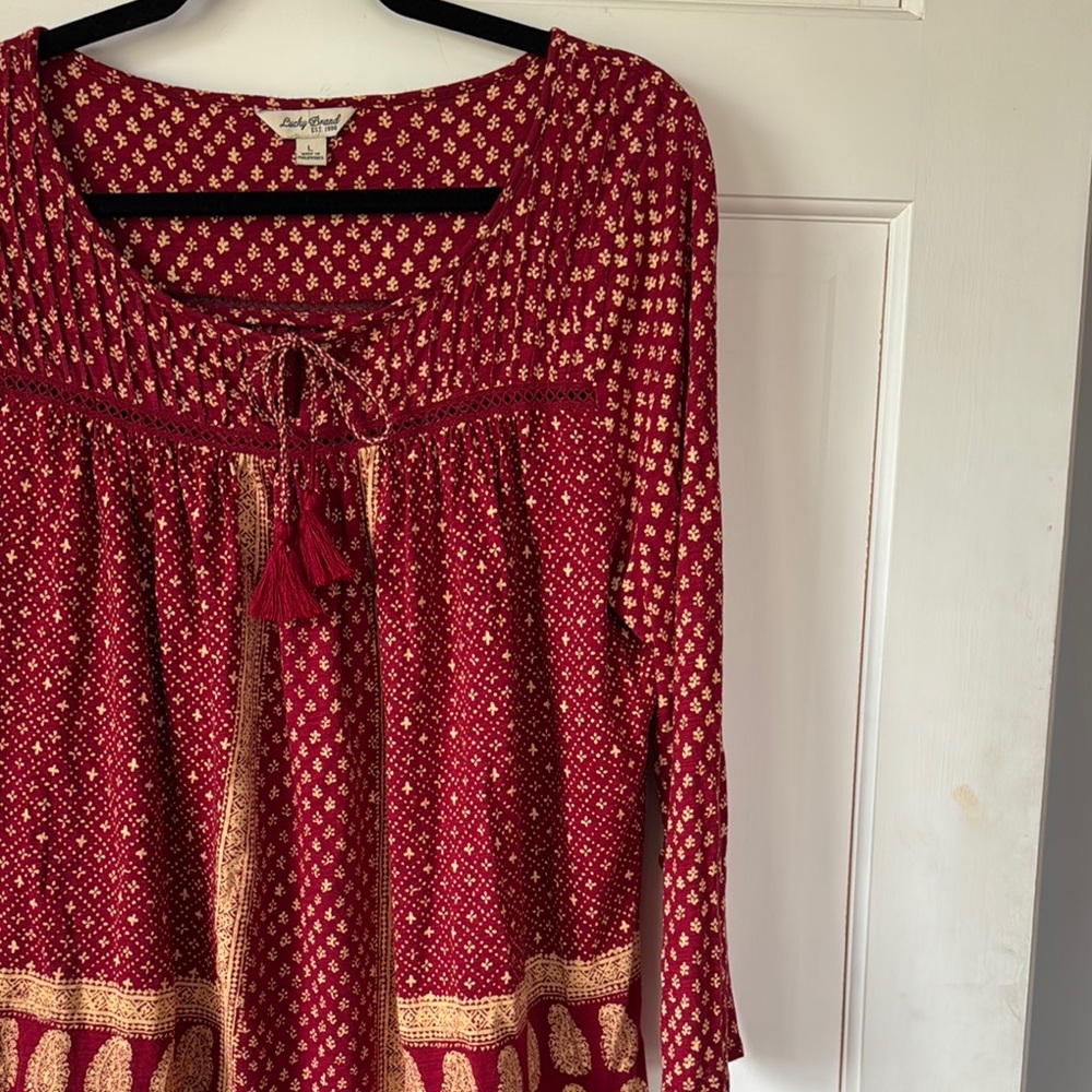 Lucky Brand 3/4 Sleeve Tie Front Blouse Size Large - Picture 2 of 12